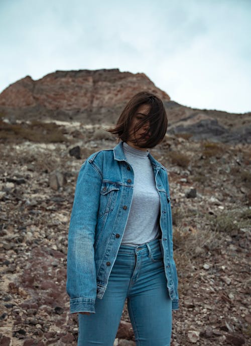 A Woman in Blue Denim Jacket