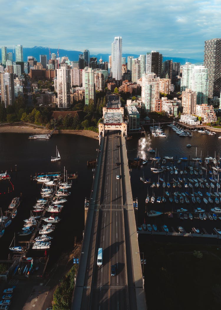 Aerial View Of Burrard Bridge In Vancouver, Canada