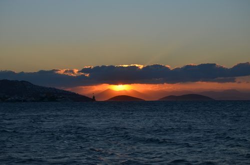 Free Serene sunset over Bodrum, Türkiye, with vibrant sky and sea view. Stock Photo
