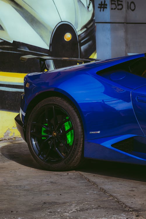 Free Rear Wheel of a Blue Lamborghini Stock Photo