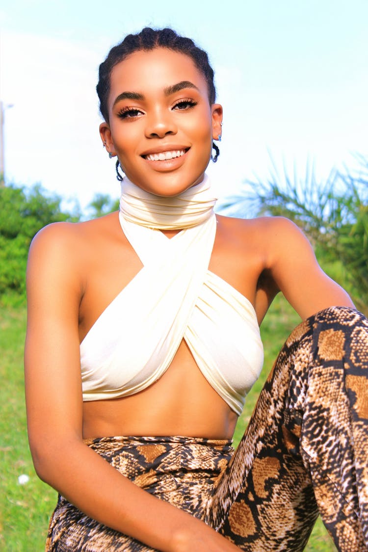 A Woman In White Halter Top