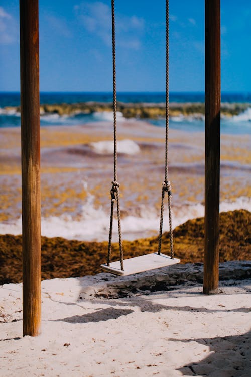 Brown Wooden Swing on the Beach