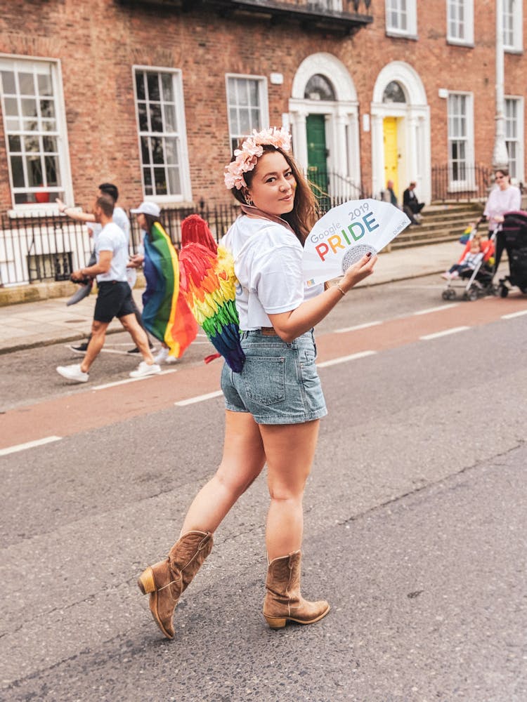 Woman During Parade In City