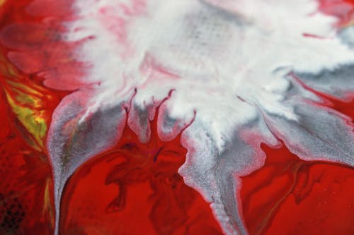 Silver and Red Colored Paint in Close-up Photography