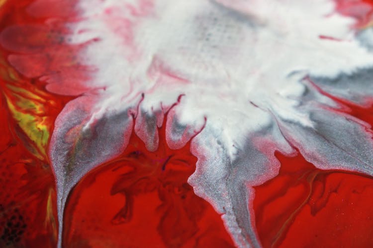 Silver And Red Colored Paint In Close-up Photography