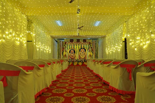 Red and White Chairs Inside the Room