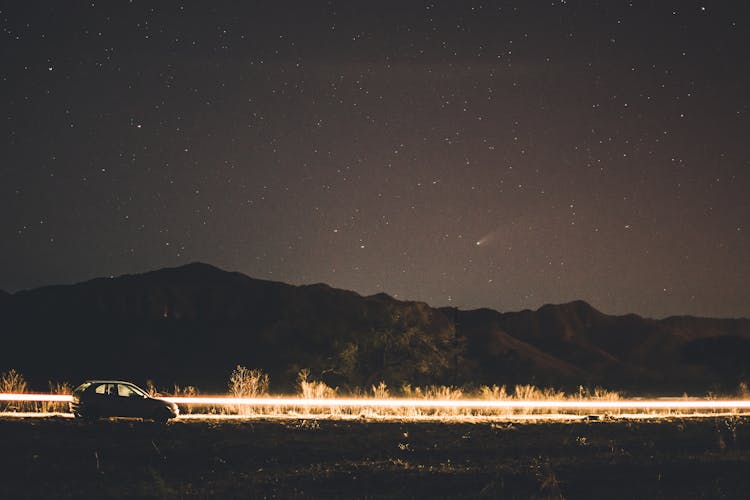 Silhouette Of  Mountain During Night Time