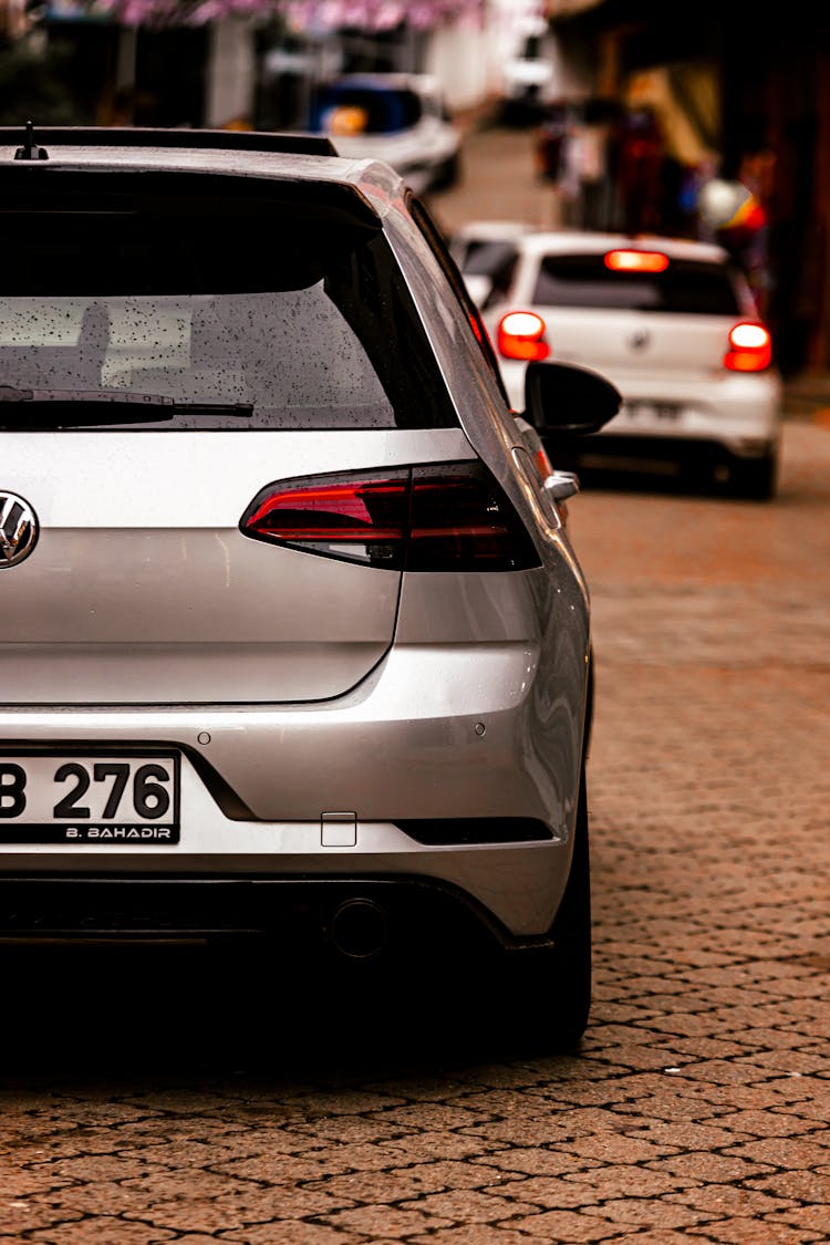 A Gray Volkswagen Golf Mk7 On The Road 