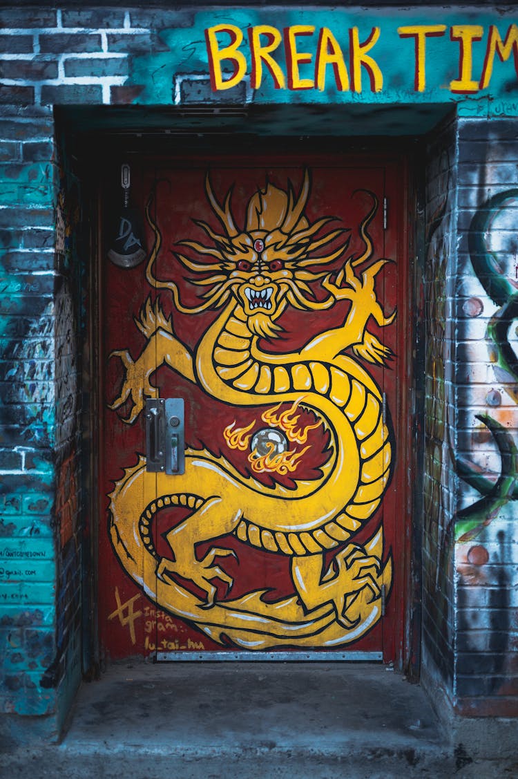 Dragon Wall Painting On A Door