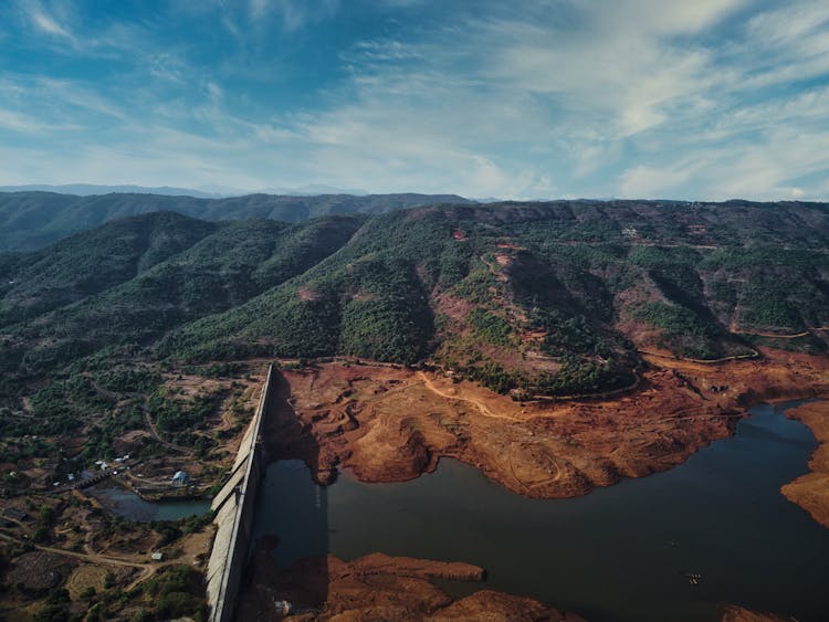 Aerial View Of Dam On River