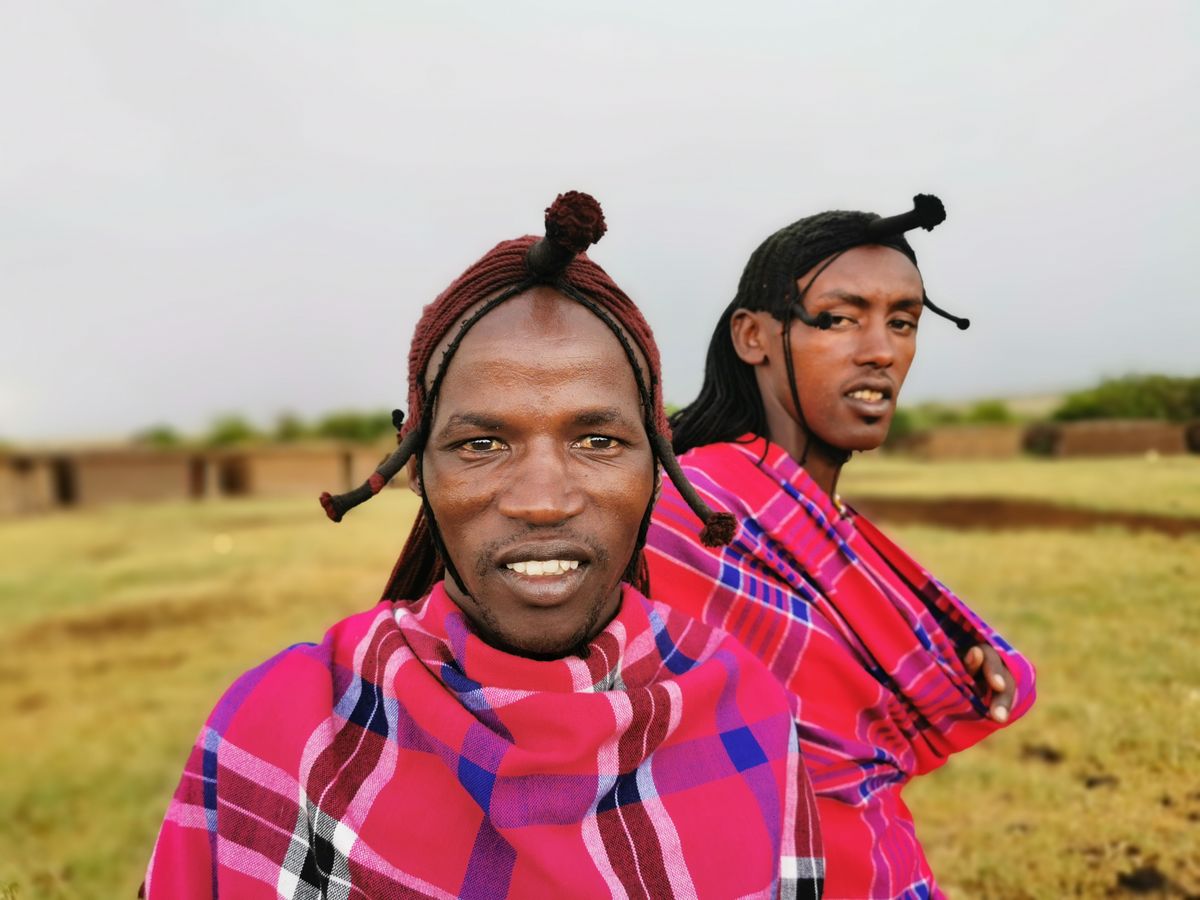 Maasai men in traditional checkered shuka