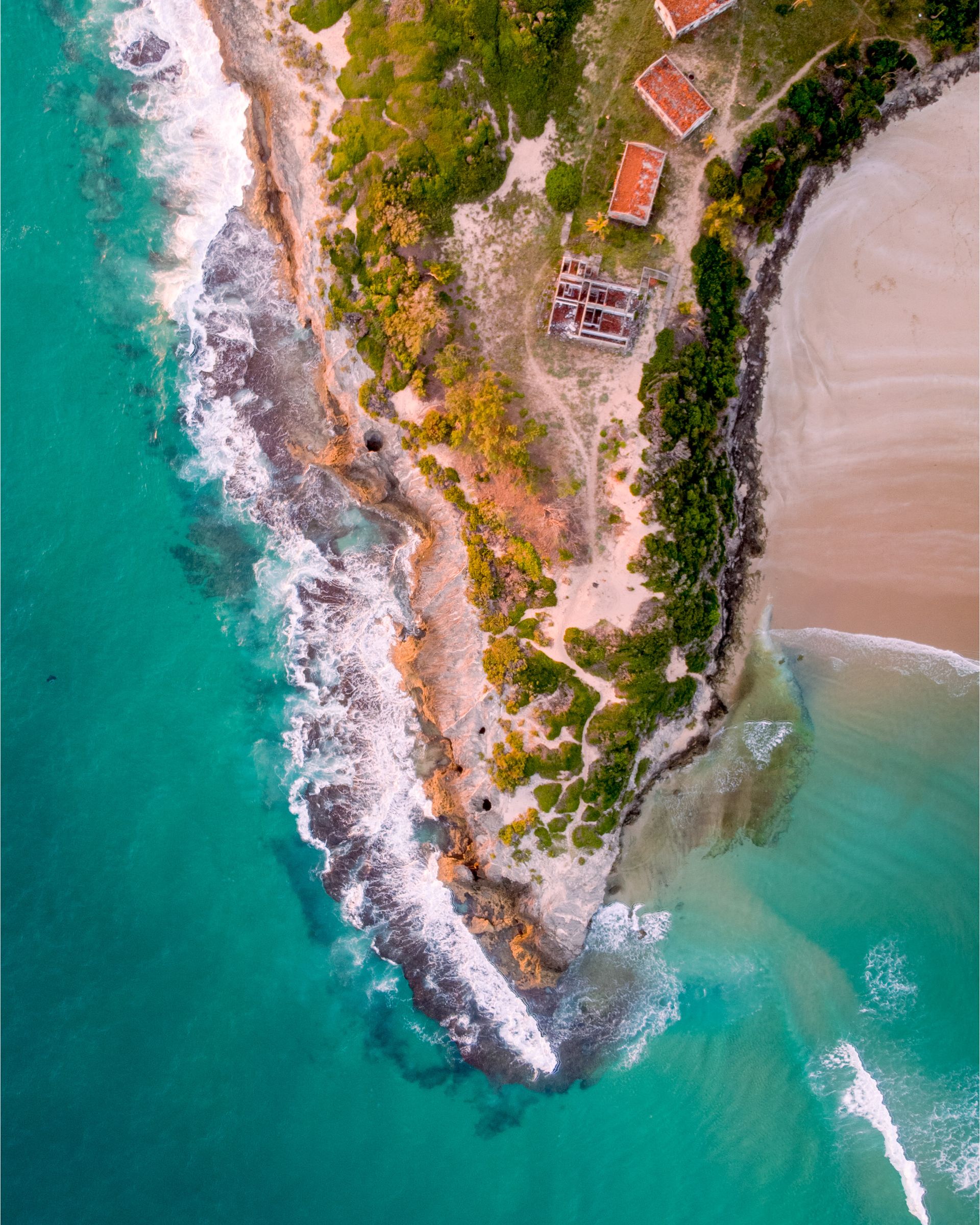 Aerial view of the Mozambique coastline and turquoise water