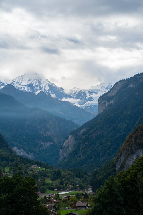 Snow Capped Mountains under White Clouds