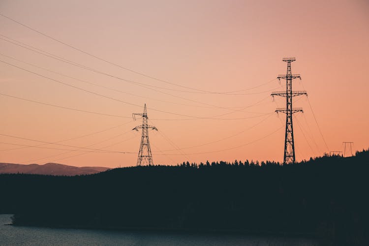 Transmission Towers During Dusk