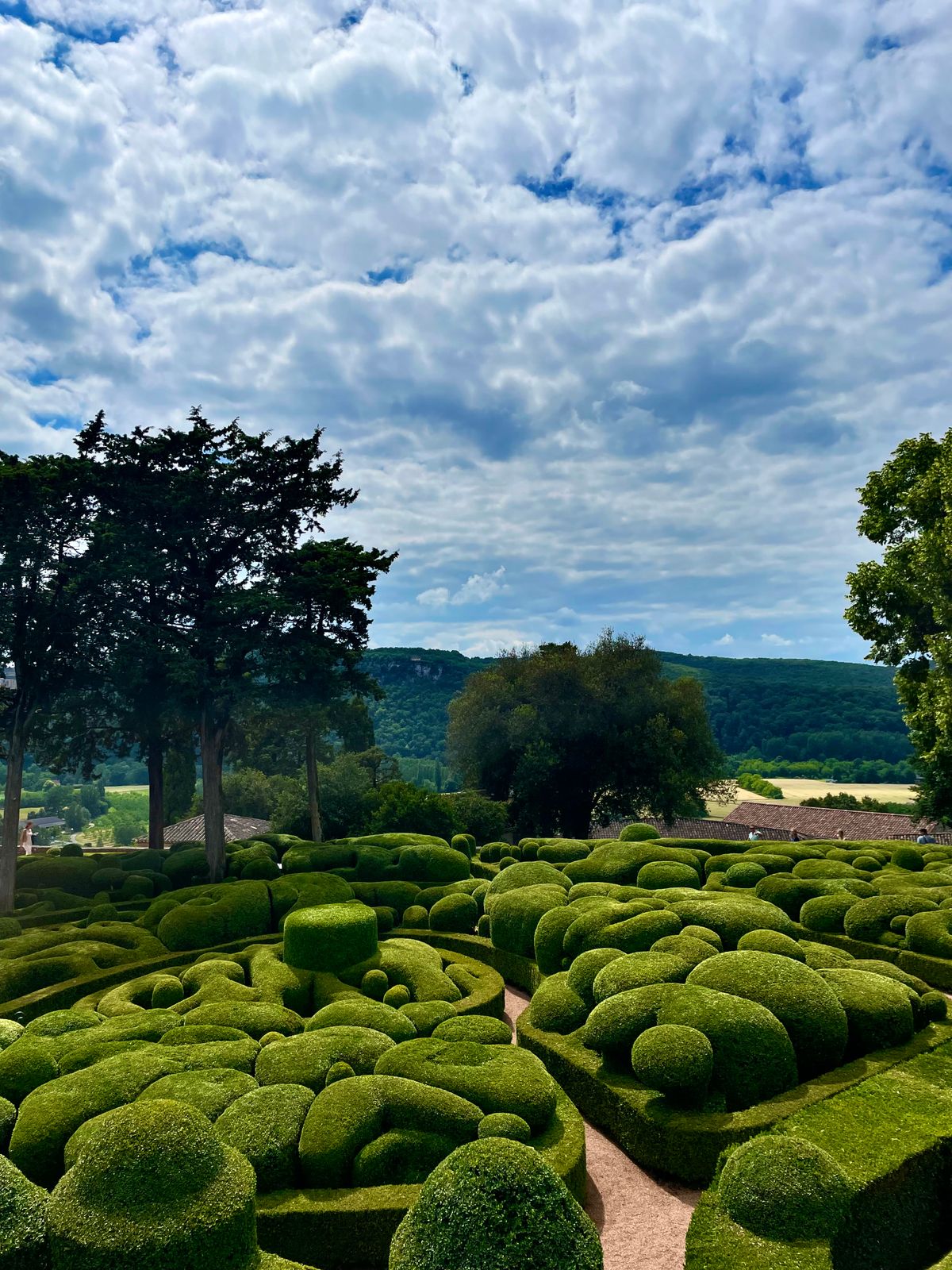 The clipped-boxwood hanging gardens of Marqueyssac above the valley