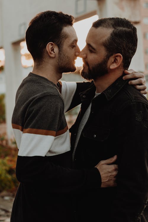 Kostnadsfria Kostnadsfri bild av homosexuellt par, män, omfamna Stock foto
