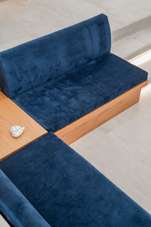High-Angle Shot of Blue Sofa