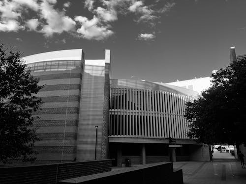 Grayscale Photo of a Modern Building