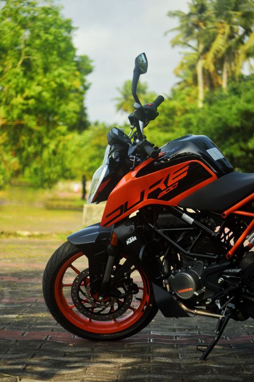 Free Close-up of a sports motorbike parked outdoors in a green setting under daylight. Stock Photo