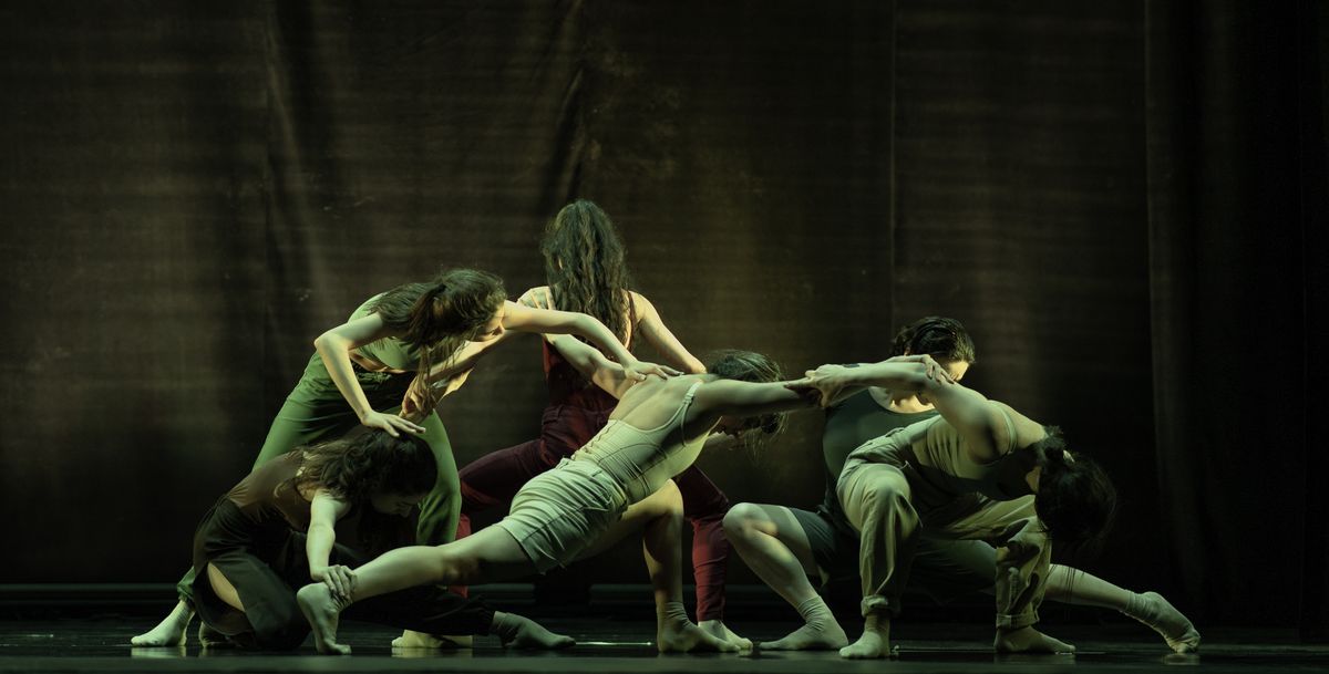 Group of contemporary dancers on stage