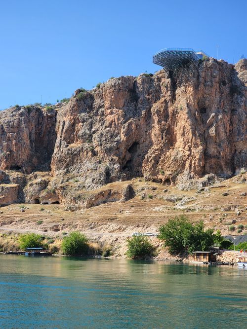 Free A scenic view of rock formations by the water in Nizip, Gaziantep, Turkey. Stock Photo