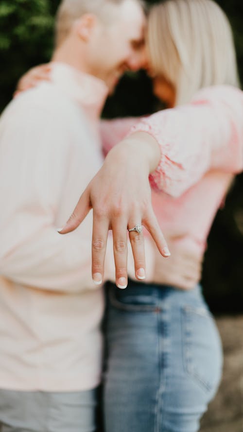 Shallow Focus of a Romantic Engaged Couple