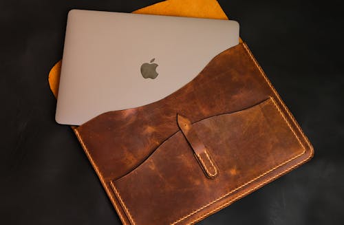 Free Computer Laptop in a Leather Laptop Bag Stock Photo