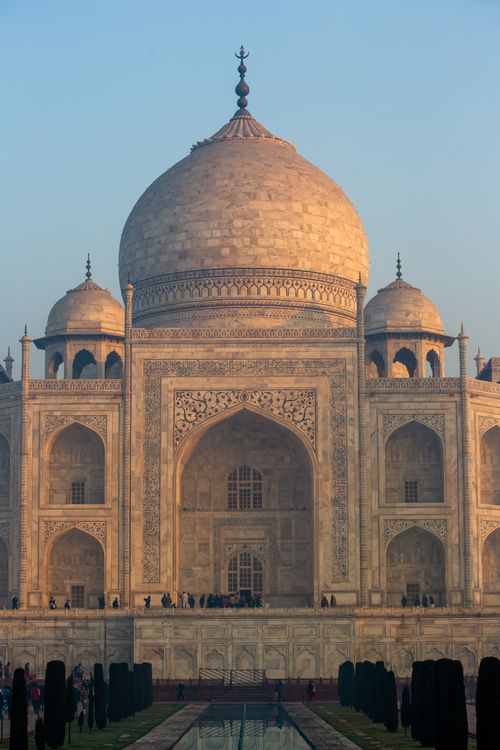 Free Stunning view of the Taj Mahal during sunrise, capturing its iconic beauty. Stock Photo