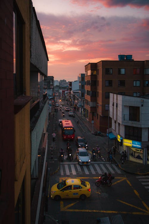 Free Traffic Between Buildings Stock Photo