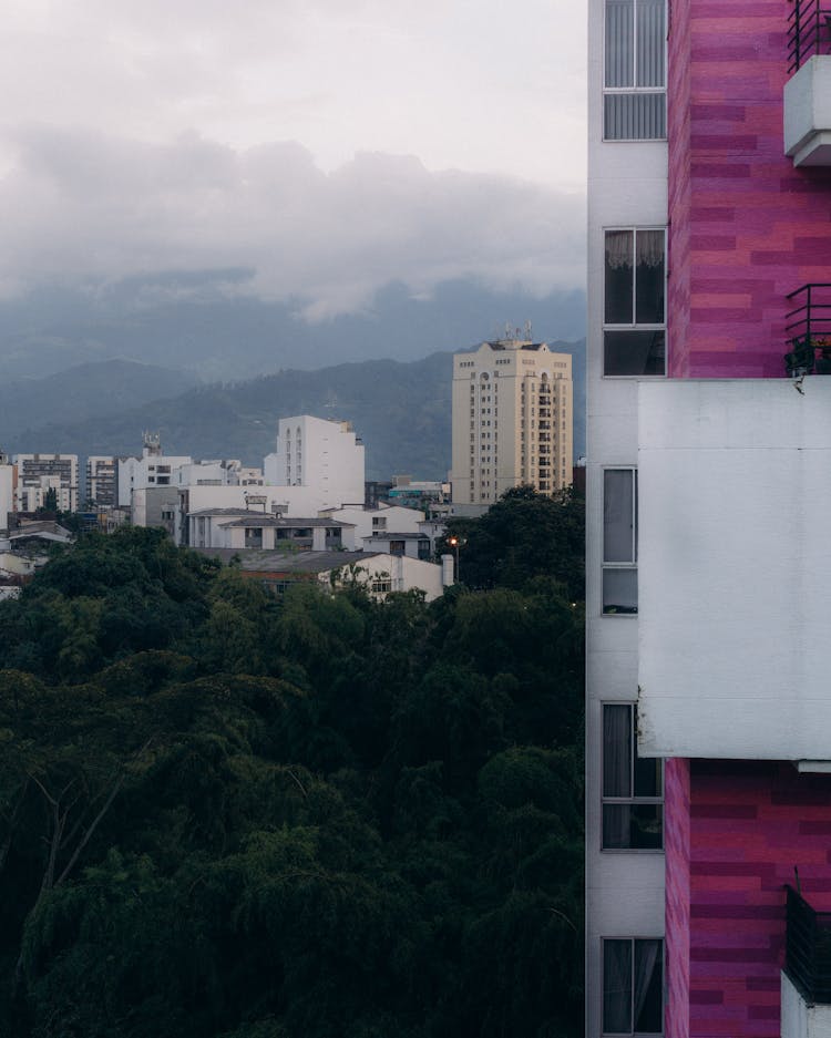 Pink Wall Of Residential Building