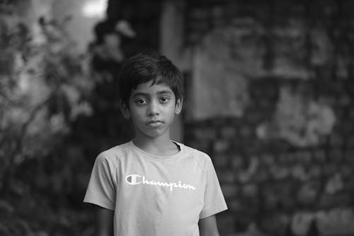 Free Black and White Photo of a Boy Stock Photo
