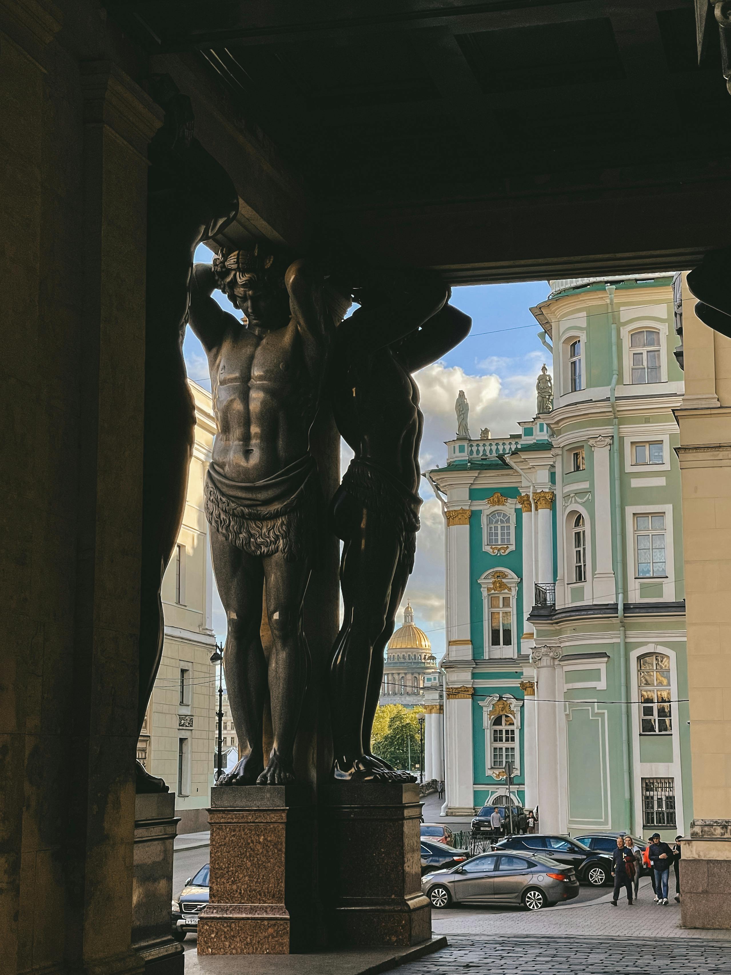 atlantes sculptures at the portico of the new hermitage