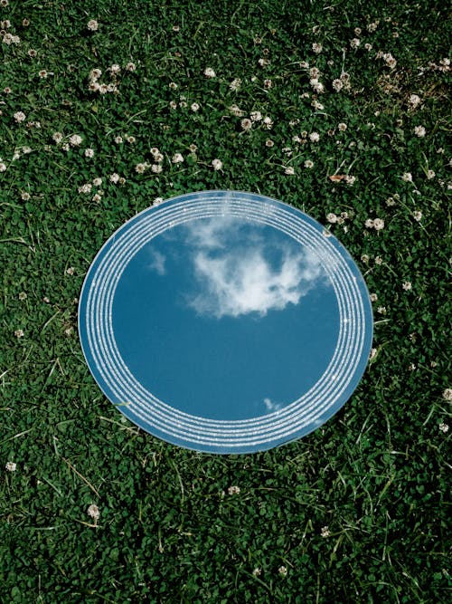 Free Sky Reflection in Mirror on Grass Stock Photo