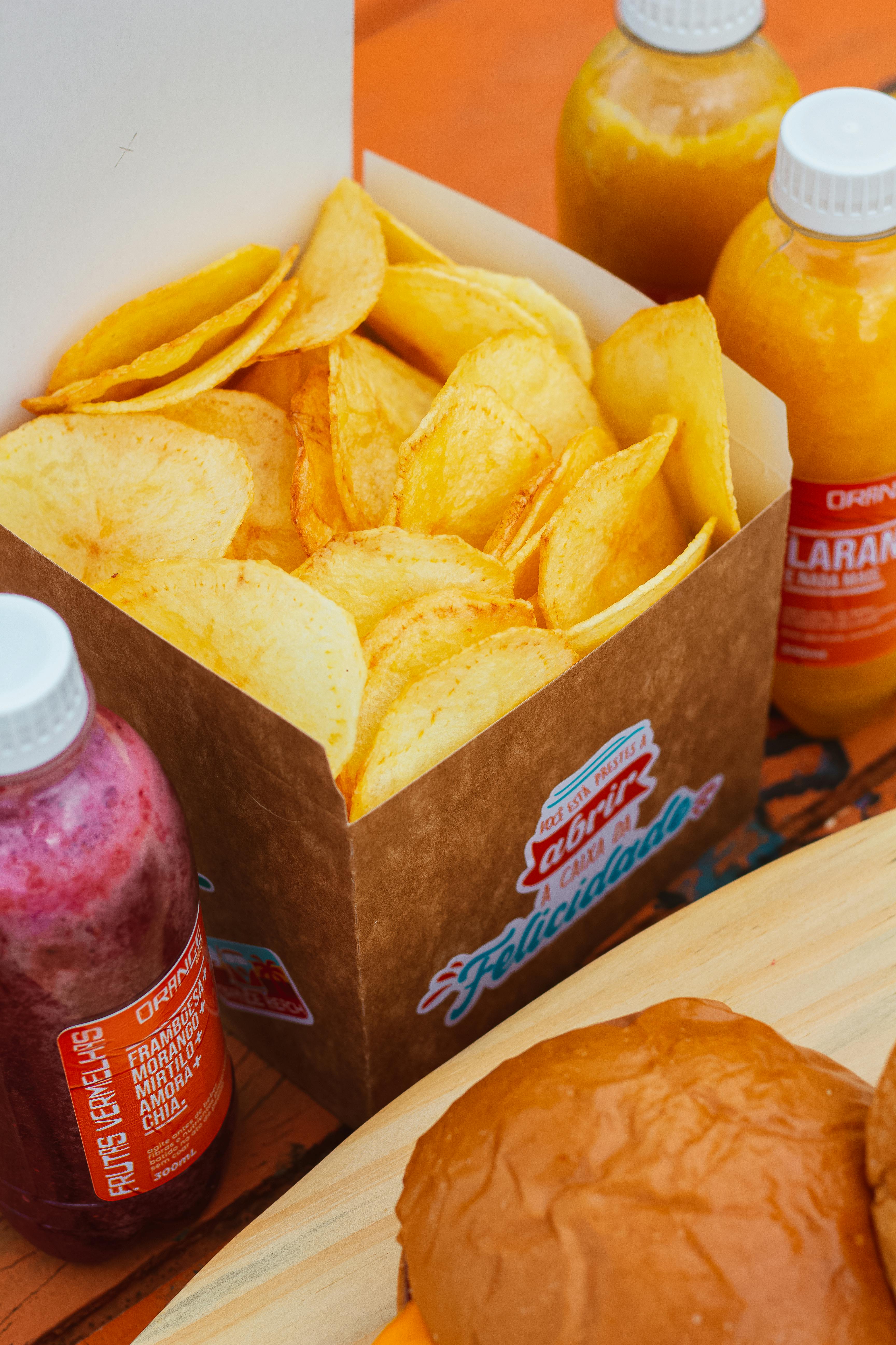 CloseUp Photograph of Chips in a Box · Free Stock Photo