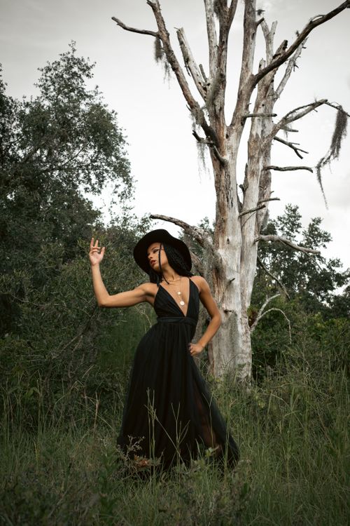 black dress fall photoshoot Black lace dress photoshoot tall grass field dark beauty