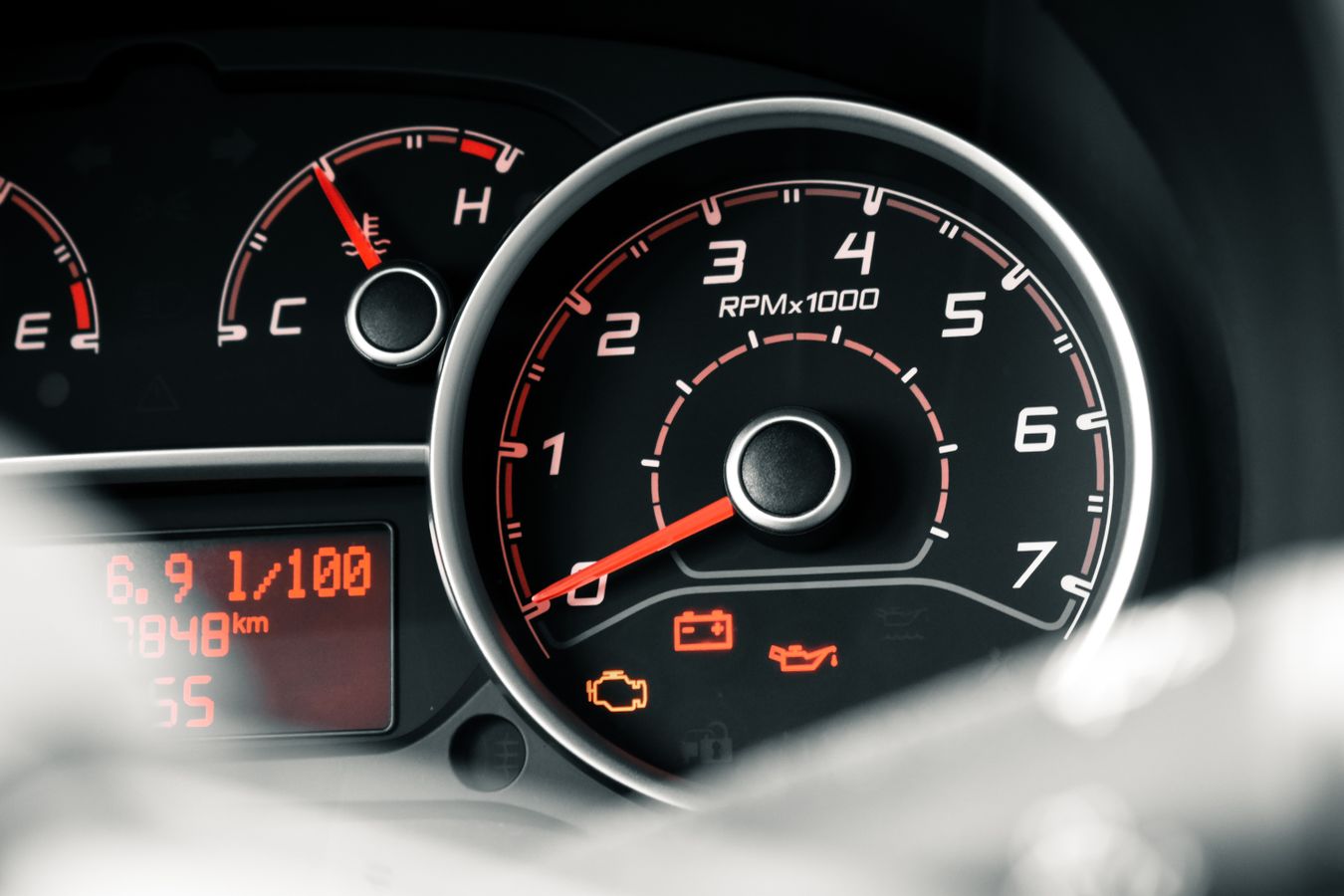 Vehicle dashboard and odometer used when evaluating a used car