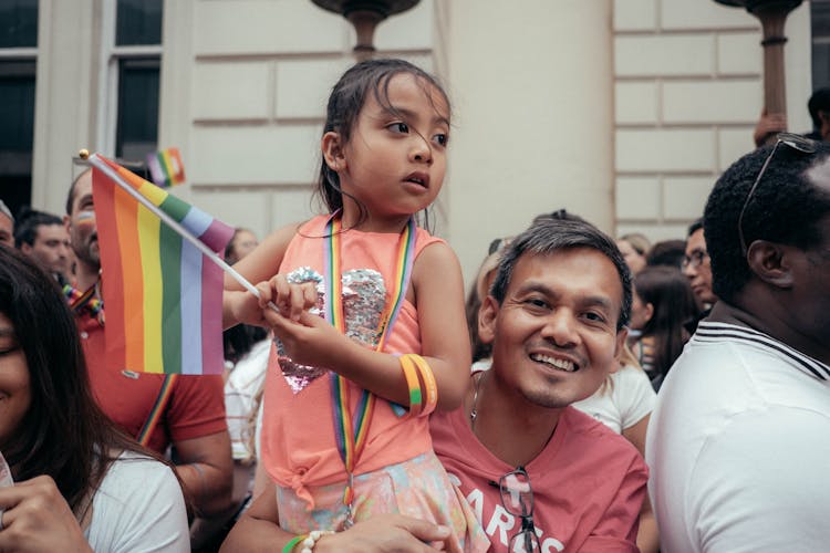 Man With Child At Rally