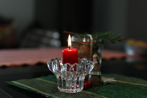 Free red candle stands on the table christmas Stock Photo