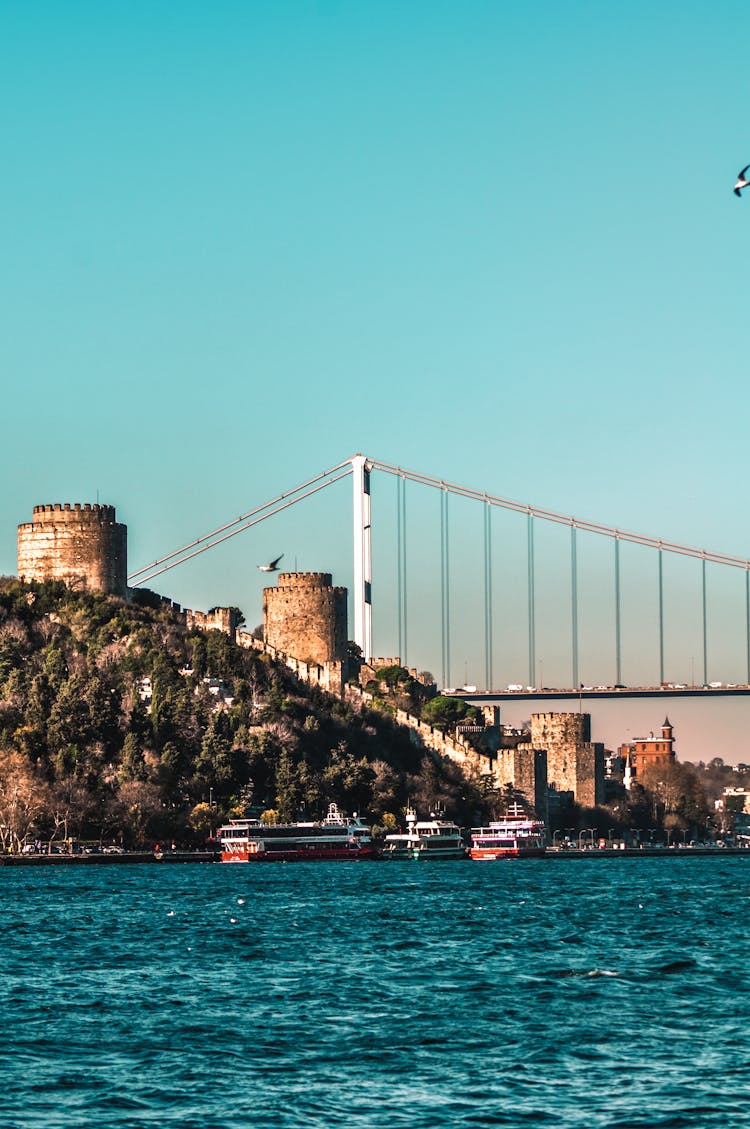 Medieval Watchtowers By Bridge Across Bay