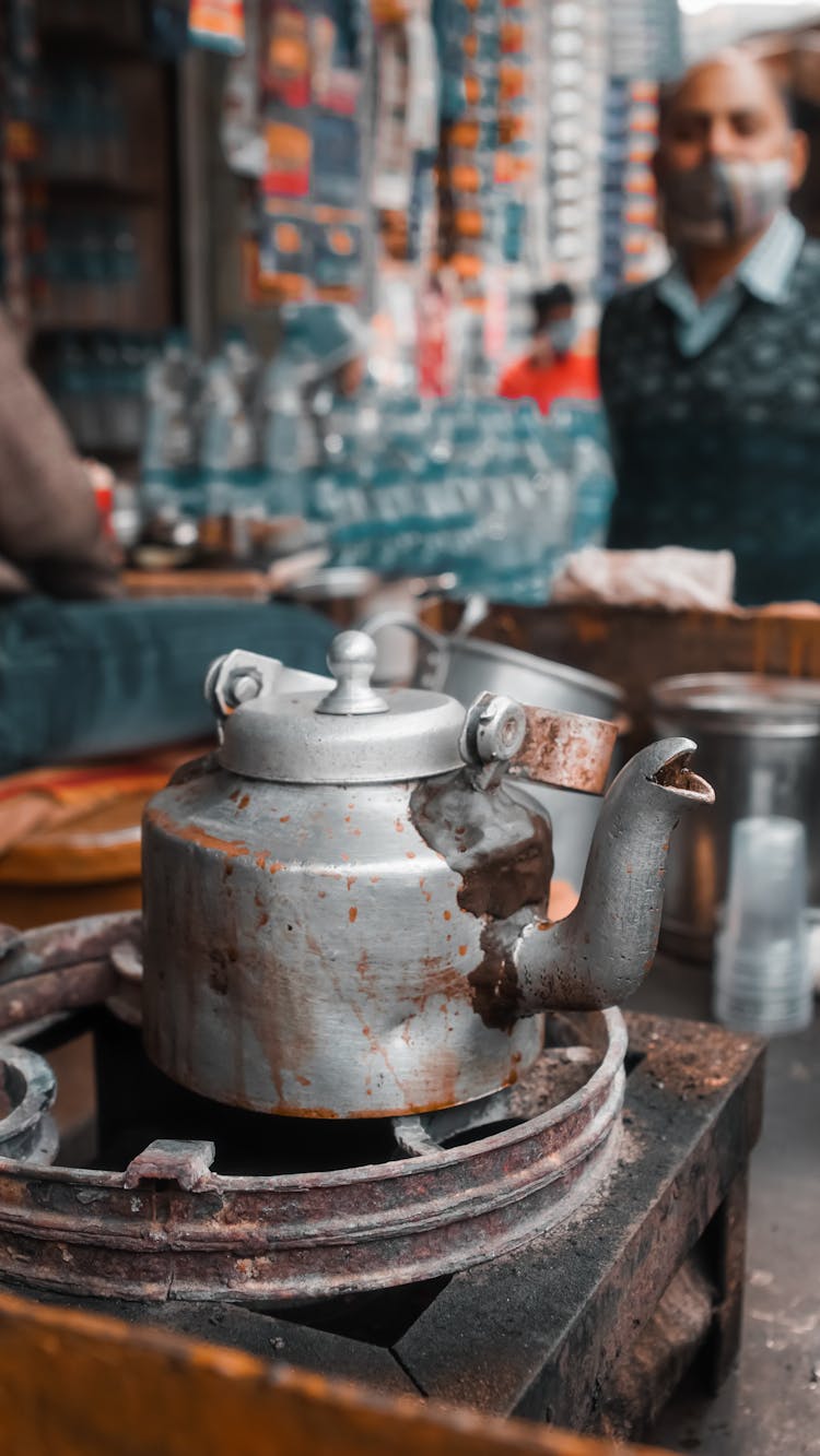 Retro Kettle On Stove On Street Market