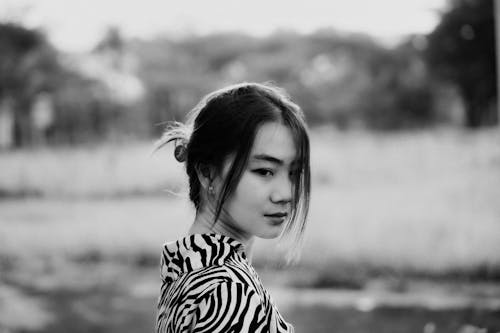 Woman in Black and White Zebra Stripe Shirt