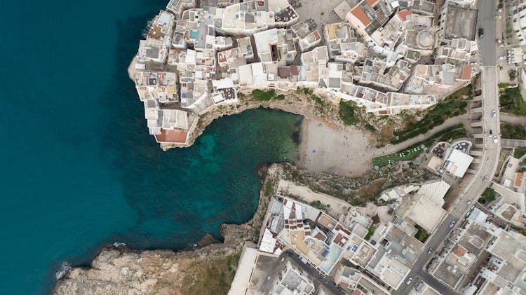 An Aerial Shot Of A Coastal City