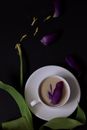 Milky Coffee with a Flower Petal Inside 