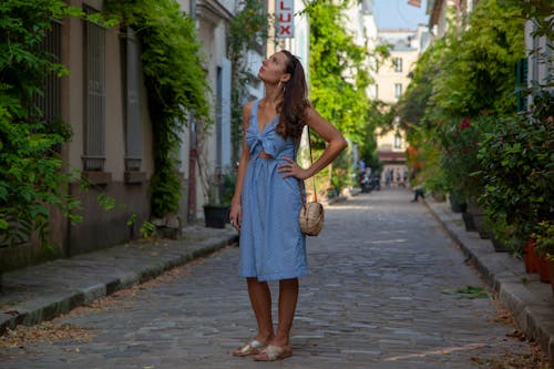 Free stock photo of blue dress, brunette, paris