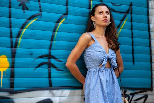 Free stock photo of blue dress, brunette, long hair