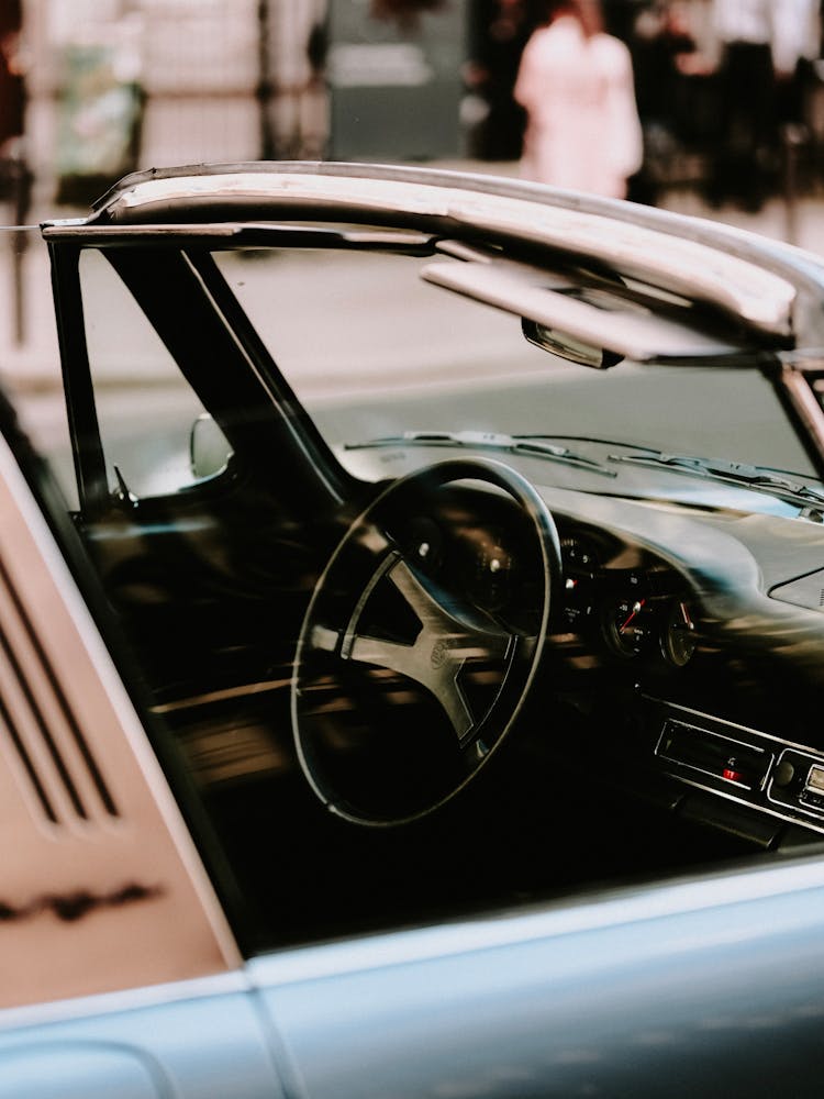 Black Steering Wheel On A Car 