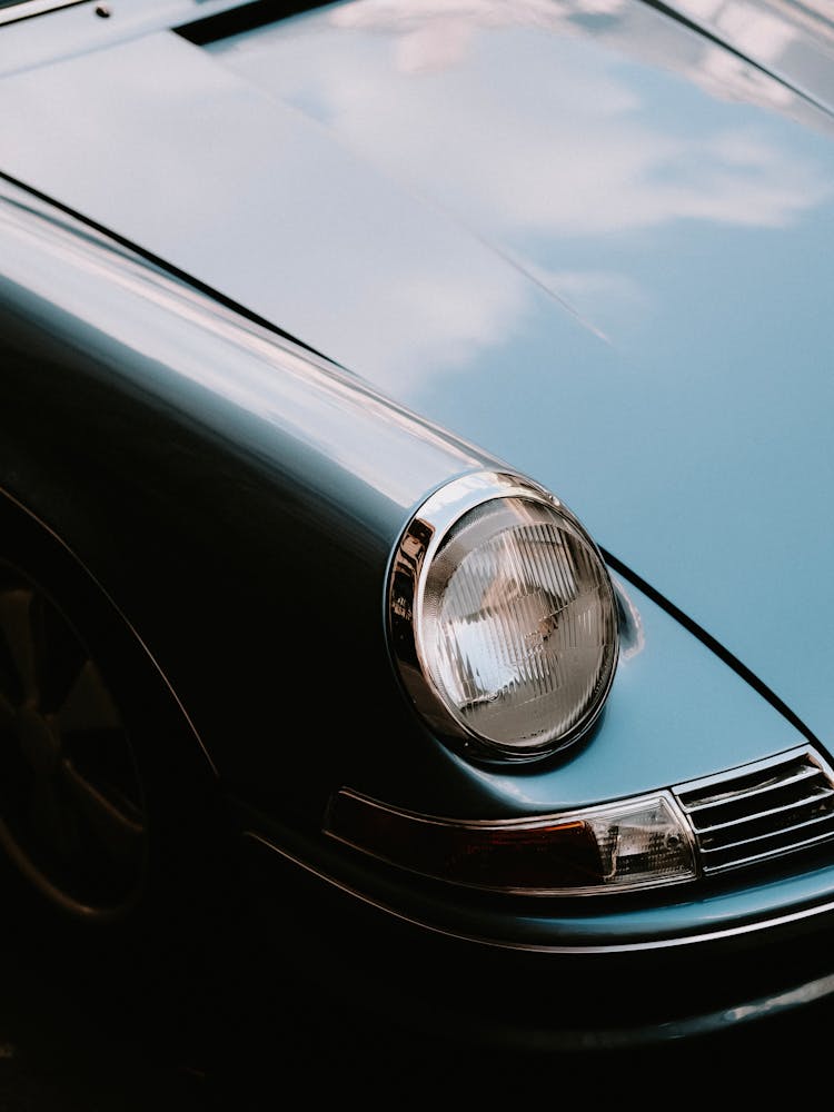 Close Up Of Vintage Porsche Headlight