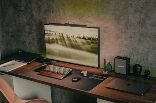 Computer Setup on Wooden Desk