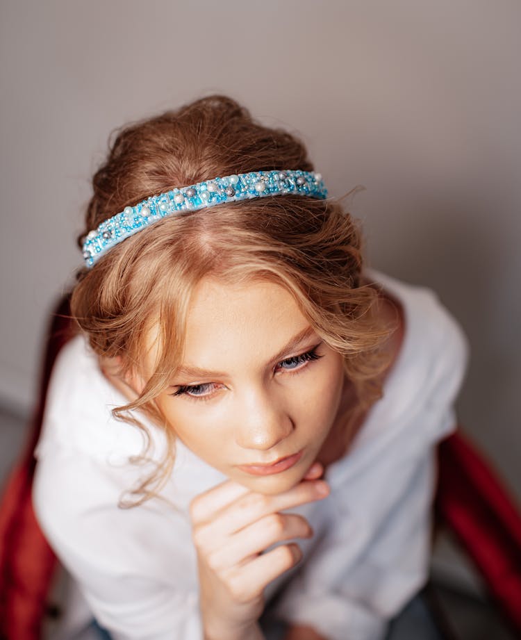 High Angle Shot Of A Beautiful Blonde Girl 