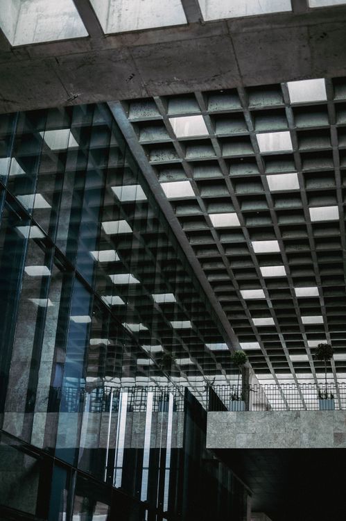 Building Interior with Reflections of Ceiling n Glass Wall · Free Stock ...